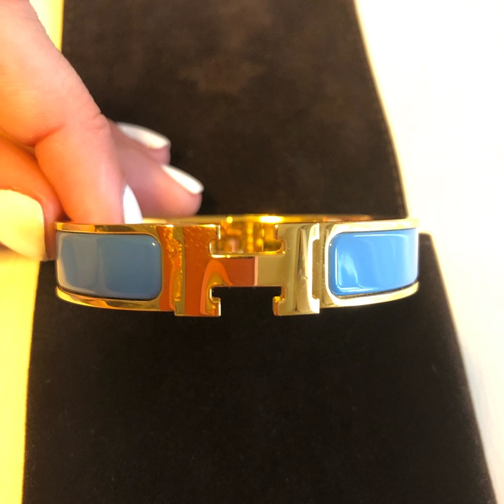Hermès Clic H bracelet - Ciel Blue and Gold